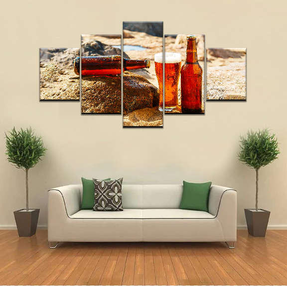 Bottle Drink and Glass 3D Wall Canvas Art