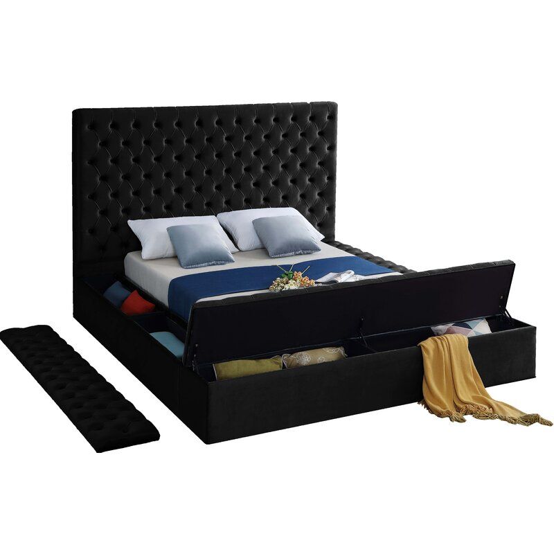 Tufted Black Upholstered Storage Bed